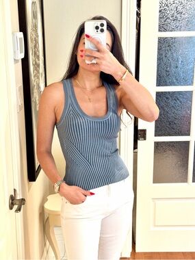 NWT Jonathan Simkhai Ribbed Scoop Tank Top in Slate Blue